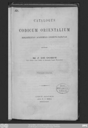 Vol. 5: Catalogus codicum orientalium bibliothecae Academiae Lugduno-Batavae
