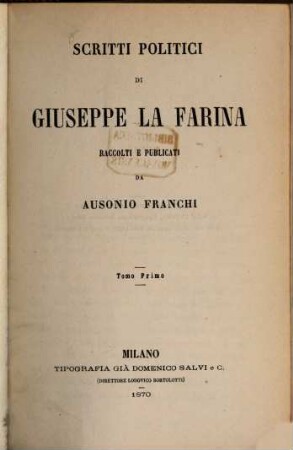 Scritti politici di Giuseppe La Farina. 1