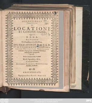 Assertiones Iuridicae De Locatione Et Conductione