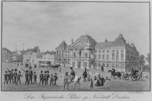 Das Japanische Palais zu Neustadt Dresden : Dresden. Blick über den Palaisplatz auf das Japanische Palais. Kolorierter Stich von J. C. A. Richter, um 1845