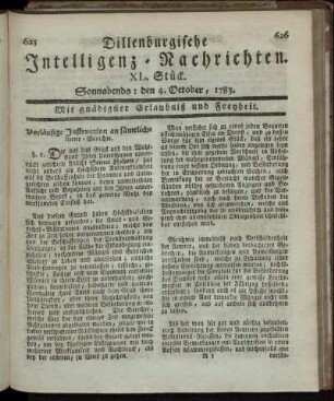 XL. Stück. Sonnabends: den 4. October, 1783.