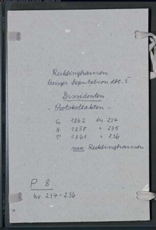 Protokollakten der Kreisgerichtsdeputation II Recklinghausen für den Ort Recklinghausen (Dissidenten G 1862)
