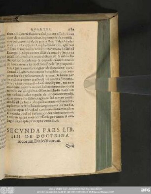 Secunda Pars Lib. IIII. De Doctrina locorum Dialecticorum.