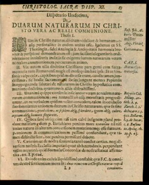 Disputatio Undecima, De Duarum Naturarum In Christo Vera Ac Reali Communione.