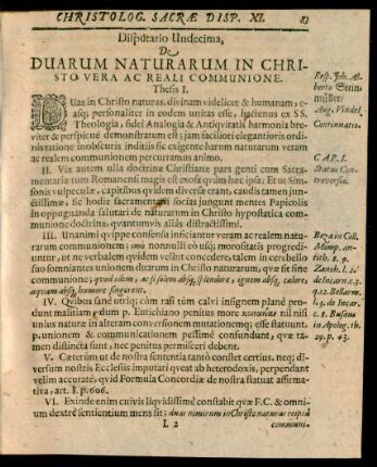 Disputatio Undecima, De Duarum Naturarum In Christo Vera Ac Reali Communione.