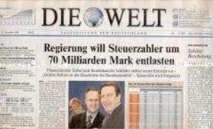 Tageszeitung "Die Welt" mit Berichten geplanten zur Steuerreform