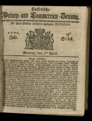 13tes Stueck, Montag den 1ten April 1771
