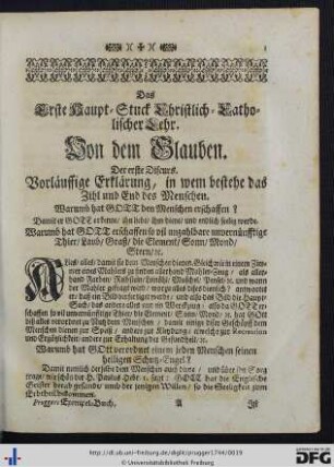 Das Erste Haupt-Stuck Christlich-Catholischer Lehr. Von dem Glauben.