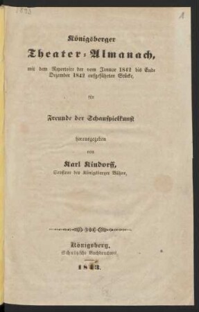 1842: Königsberger Theater-Almanach