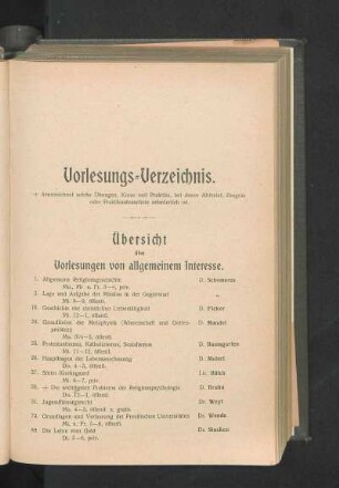 Vorlesungs-Verzeichnis.