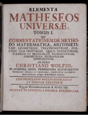 T. 1: Elementa Matheseos Universae. Tomus 1