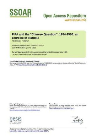 FIFA and the "Chinese Question", 1954-1980: an exercise of statutes