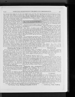 Mitteilung des Verlags an die Bezieher der "H.W."