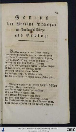 Genius der Provinz Breisgau an Freiburg's Bürger als Prolog.