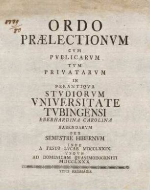 Vorlesungsverzeichnis 1779/80