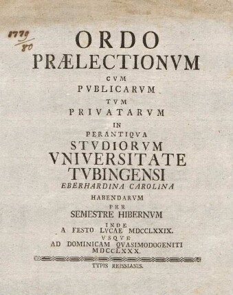 Vorlesungsverzeichnis 1779/80