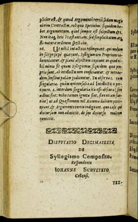 Disputatio Decimasexta De Syllogismo Composito.