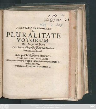 Dissertatio Inauguralis De Pluralitate Votorum