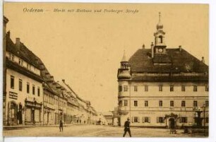 Oederan. Markt mit Rathaus und Freiberger Straße