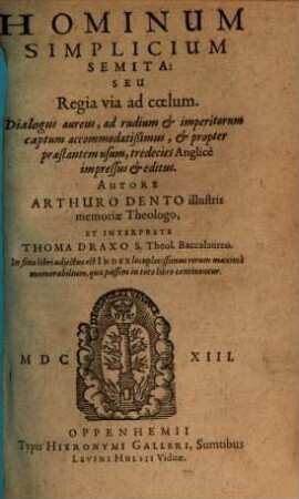 Hominum simplicium semita seu regia via ad coelum