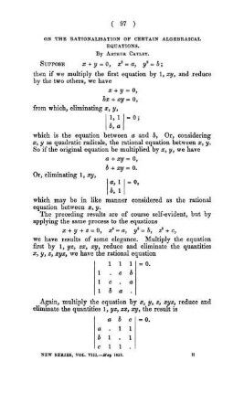 On the rationalisation of certain algebraical equations.
