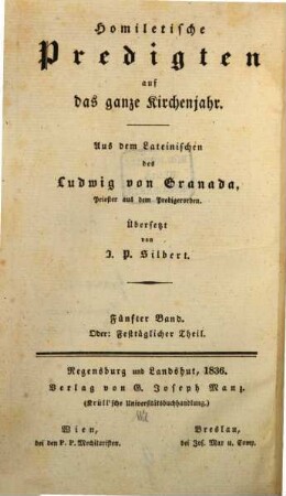 Homiletische Predigten auf das ganze Kirchenjahr, 5. Homiletische Predigten auf die Feste des Kirchenjahrs