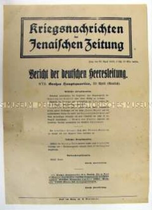 Nachrichtenblatt der "Jenaischen Zeitung" mit Meldungen von verschiedenen Kriegsschauplätzen