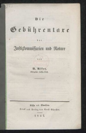 Die Gebührentaxe der Justizkommissarien und Notare