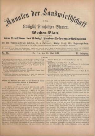 No. 22. Berlin, den 31. Mai 1871. XI. Jahrgang.