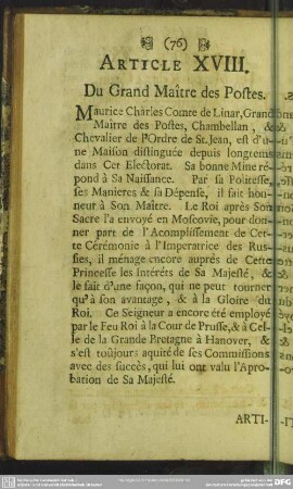 Article XVIII. Du Grand Maitre des Postes