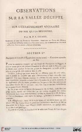 Observations sur la Vallée d'Égypte et sur l'exhaussement séculaire du sol qui la redcouvre