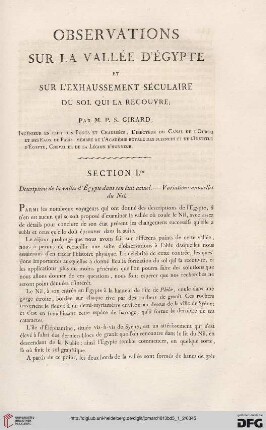 Observations sur la Vallée d'Égypte et sur l'exhaussement séculaire du sol qui la redcouvre