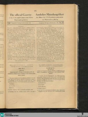 Gazette of the Office of Military Government for Württemberg-Baden : = Regierungsblatt der Militärregierung Württemberg-Baden