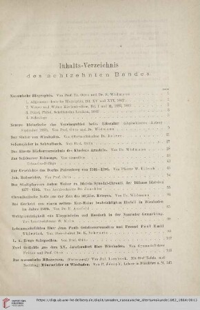 Inhalts-Verzeichnis des achtzehnten Bandes
