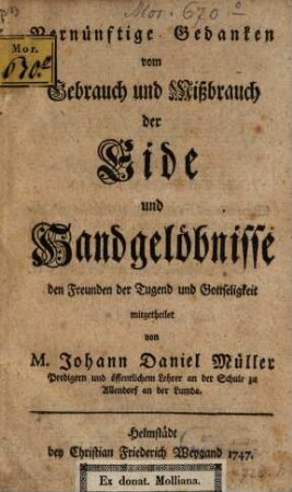 Vernünftige Gedanken vom Gebrauch und Mißbrauch der Eide und Handgelöbnisse