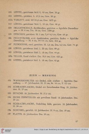 Zinn- Messing (Nr. 191-217)