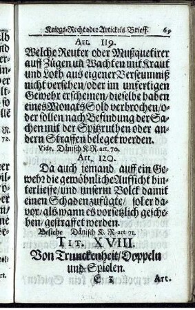 Tit. XVIII. Von Trunckenheit/ Doppeln und Spielen