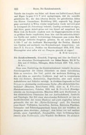 322-323 [Rezension] Beyer, Oskar, Die Katakombenwelt