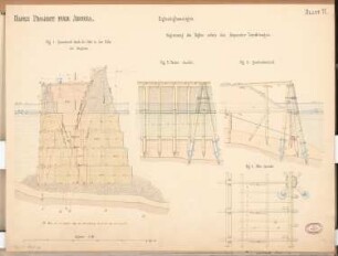 Hafen für Arkona Schinkelwettbewerb 1868: Hafenmole: Grundriss, Aufriss Vorderansicht, Querschnitte 1:60; Maßstabsleiste