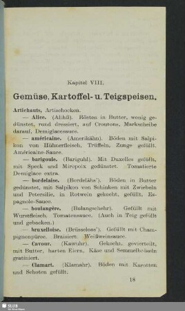Kapitel VIII. Gemüse, Kartoffel- u. Teigspeisen