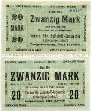 Ober-Leschen, Verein für Zellstoff-Industrie AG, 20 Mark