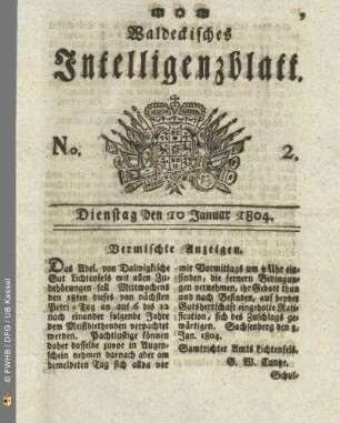 No. 2. Dienstag den 10 Januar 1804
