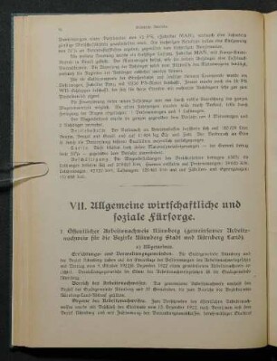 VII. Allgemeine wirtschaftliche und soziale Fürsorge.