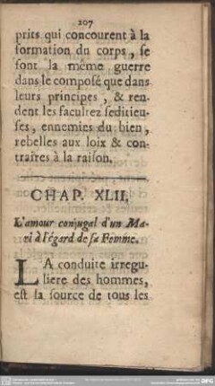 Chap. XLII. L'amour conjugal d'un Mari à l'égard de sa Femme