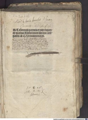 M. T. Ciceronis ... quattuor Rhetoricorum libri non inelegantes ad C. Herennium exarati