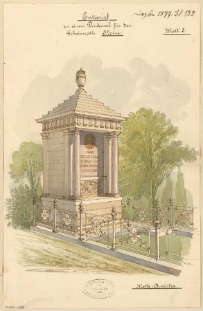 Grabdenkmal für Geheimrat Stein, Stettin Monatskonkurrenz Dezember 1877: Perspektivische Ansicht