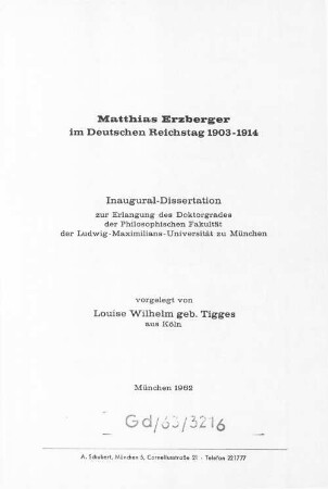 Matthias Erzberger im Deutschen Reichstag : 1903 - 1914