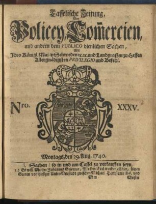 Nro. XXXV, Montags, den 29. Aug. 1740