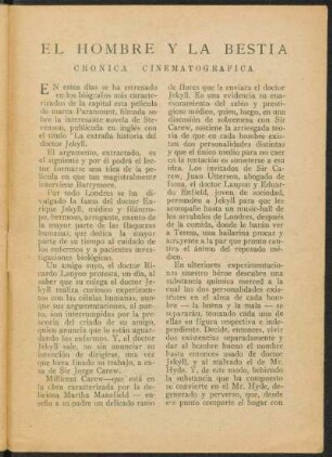 El hombre y la bestia : Crónica cinematográfica