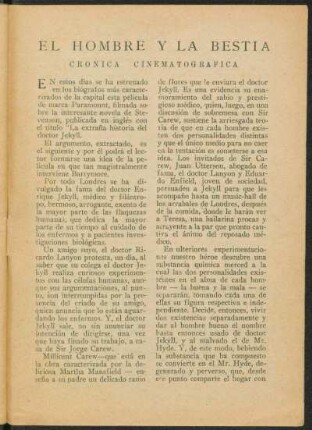 El hombre y la bestia : Crónica cinematográfica